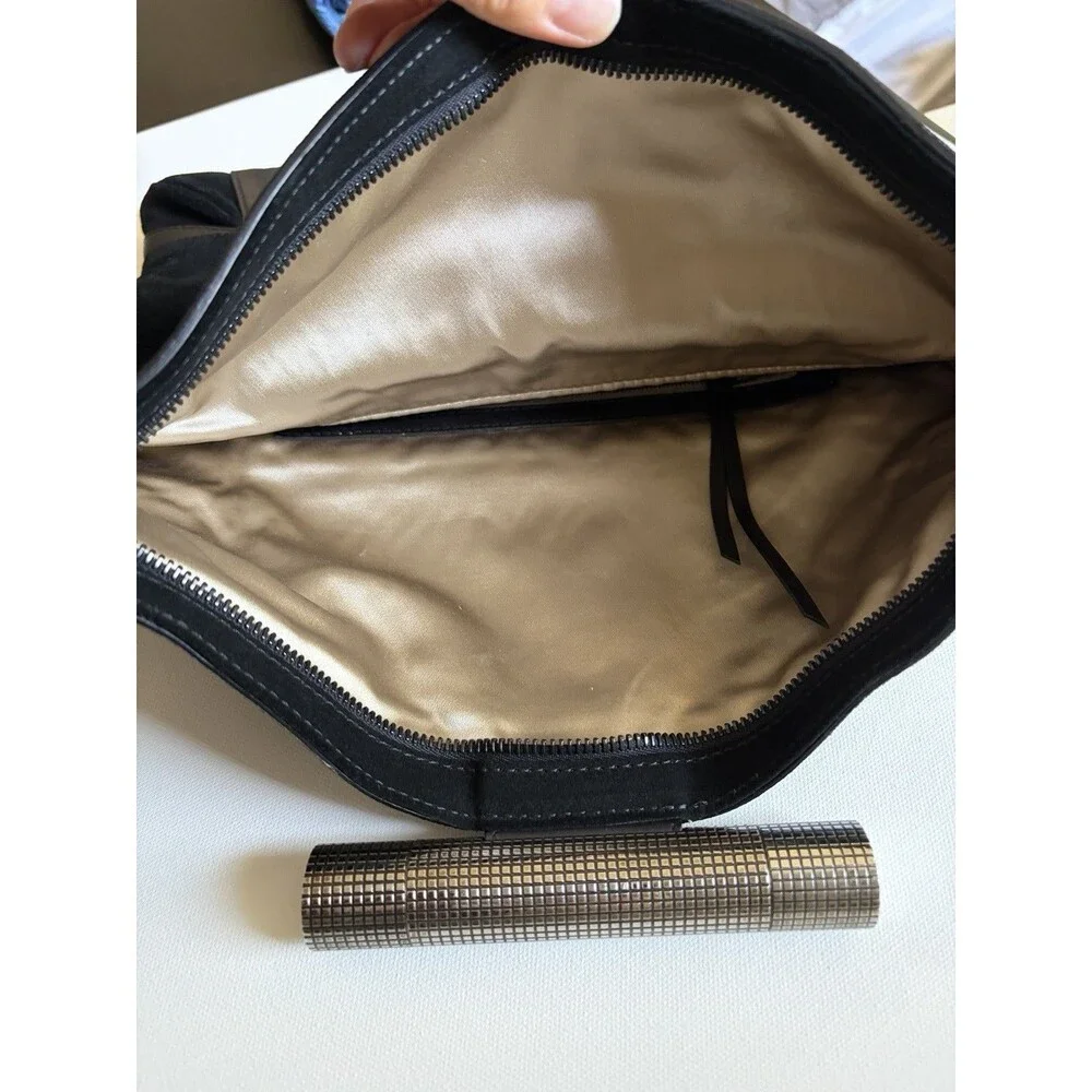 Devi Kroell Black Leather Suede Foldover Clutch Bag Purse Evening Cocktail Italy